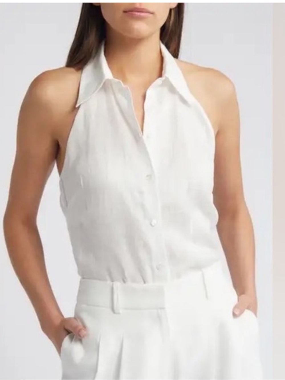 MANGO Chiara Halter Neck Linen Button-Up Shirt
